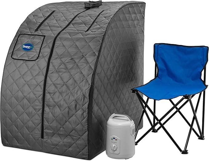 Durasage Lightweight Portable Personal Steam Sauna Spa - 800W Steam Generator, 60-Min Timer, Zippered Access, Single Front Pocket, Foldable Frame & Chair - Indoor Use, at-Home Relaxation Kit-StrideForce Fitness