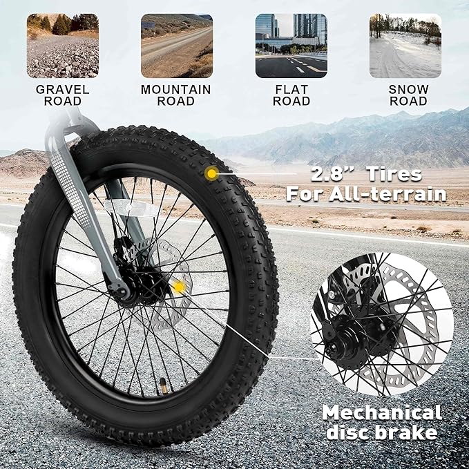 Glerc Mars Kids Mountain Bike, 20 24 Inch Fat Tire Bike for Teen Ages 6-14 Year Old, Bicycle with 2.8-Inch Wide Tires and 6 Speed Drivetrain, Multiple Colors-StrideForce Fitness