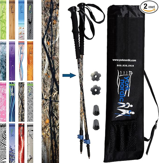 York Nordic Hiking & Walking Poles - Cushion Foam Grips w/Nordic Strap - Lightweight, Adjustable, and Great for Balance -2 Pieces w/Flip Locks, and Travel Bag - Heights 5'4"-6'2"-StrideForce Fitness