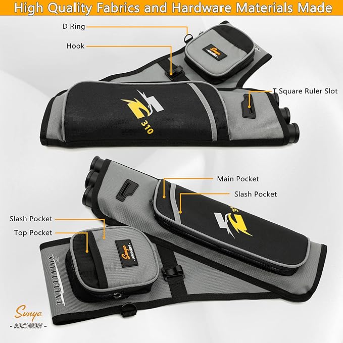 SUNYA Archery Hip Quiver for Arrows. Includes 3 Tubes Arrow Holder, Accessories Pockets and Waist Belt. Fit for Compound and Recurve Bow Practice.-StrideForce Fitness