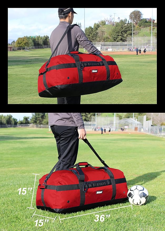 Fitdom 132L 36" Heavy Duty Extra Large Sports Gym Equipment Travel Duffel Bag W/Adjustable Shoulder & Compression Straps. Perfect for Soccer Baseball Basketball Hockey Football Team Coaches & More-StrideForce Fitness