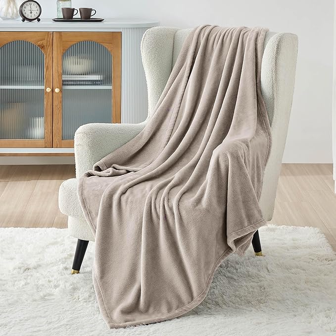 Bedsure Fleece Throw Blanket for Couch Oxford Tan - Lightweight Plush Fuzzy Cozy Soft Blankets and Throws for Sofa, 50x70 inches-StrideForce Fitness