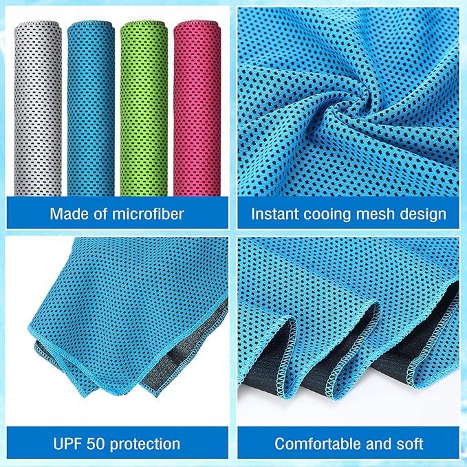 Shellwei 80 Pcs Cooling Towel Bulk 40 x 12 Inch Double Layer Microfiber Chilly Cold Towel for Neck Gym Yoga Running Workout Sports(Rose Red, Light Blue, Green, White)-StrideForce Fitness