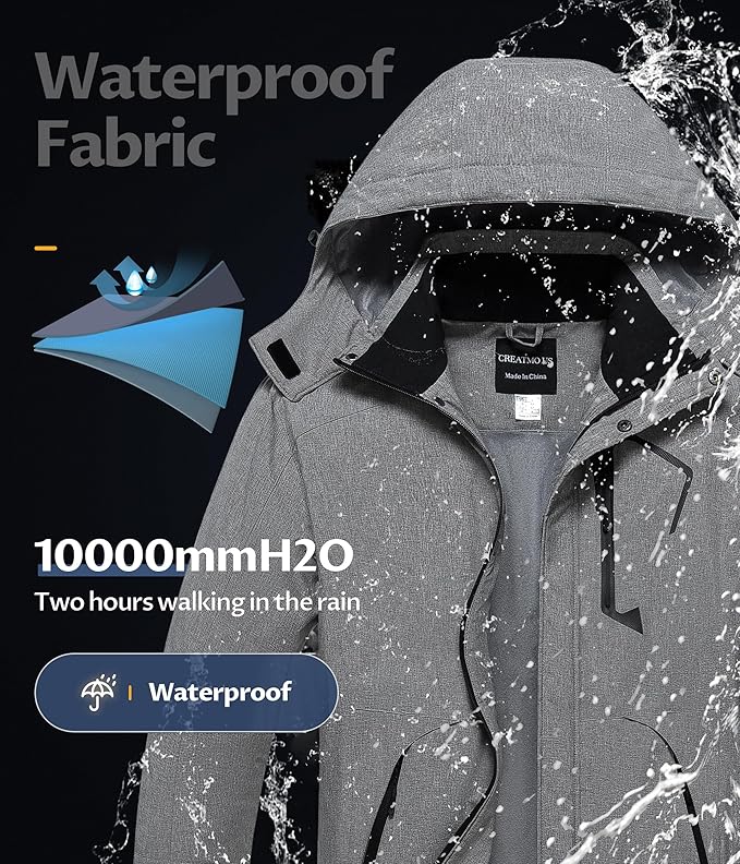 CREATMO US Men's Mountain Waterproof Ski Jacket - Windproof Snowboarding Warm Winter Coat Raincoat-StrideForce Fitness