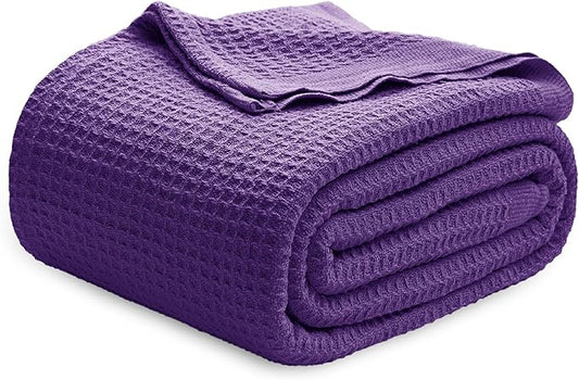 Bedsure 100% Cotton Blanket King Size for Bed - Breathable and Soft, Waffle Weave Blanket for Summer, Thick Cozy Fall Blankets for Women Gift, Purple, 104x90 inches-StrideForce Fitness