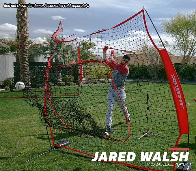 PowerNet Baseball Softball Practice Net 7x7 with Baseball Accessories for Practice Pitching, Batting & Fielding, Ball Caddy, Weighted Baseballs, Tee-StrideForce Fitness