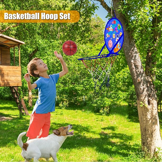 2 in 1 Basketball Hoop and Dart Board, 14" Dart Board for Kids, Basketball Hoop for Kids Toddlers, Sports & Outdoor Play, Birthday Gift Toys for 3 4 5 6 7 8 9 10 Year Old Boys Girls Kids, Party Favors-StrideForce Fitness
