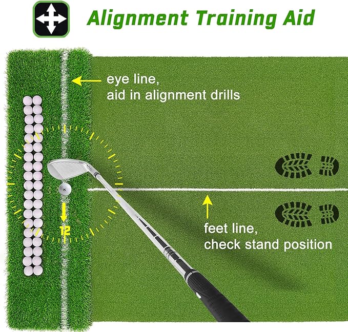 Dual-Turf 45/50MM Golf Hitting Mat, Built-in Ball Tray, Alignment Aid, Golf Mat Practice Outdoor & Indoor, Driving Chipping Putting in Backyard Garage Basement, Gift for Men Dad Golfer-StrideForce Fitness