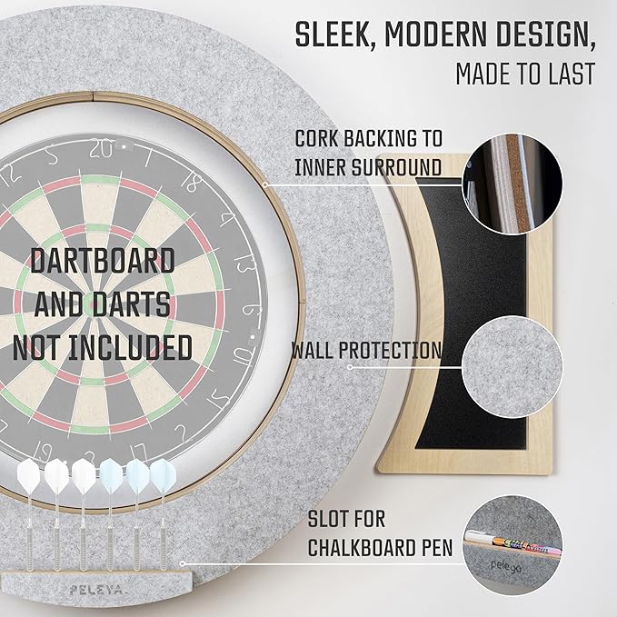 Dart Board Cabinet Set with LED Light; Bristle Dartboard, Built in LED Light, Darts and Chalkboards-StrideForce Fitness