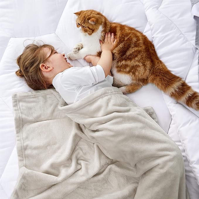 Bedsure Bedding Fleece Blanket for Girls and Boys - Soft Cozy Cute Small Throw Blankets for Travel, 43x55 Inches, Linen-StrideForce Fitness