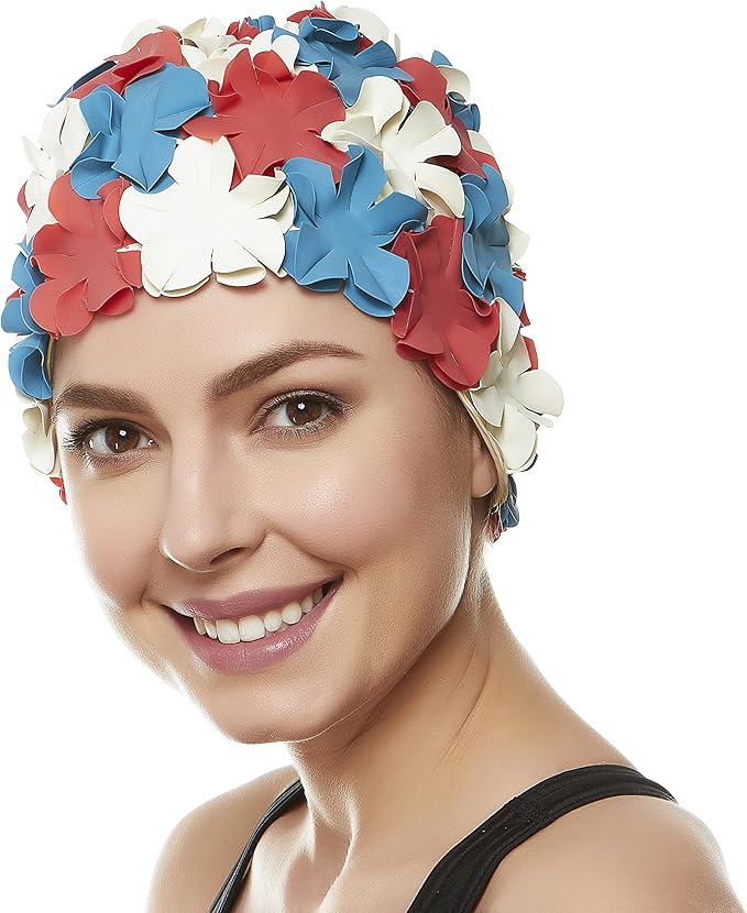 BEEMO Floral Petal Ladies Bathing Swim Cap Women Retro Swim Hat Long/Short Hair-StrideForce Fitness