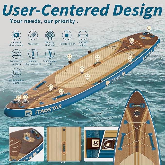 Wild 11'×36"/11'6"×34"/12'6"×33" Inflatable Paddle Board with Seat, One-Stop Premium SUP Board Gears, Tailored 5 Fins, Stable Inflatable Stand Up Paddle Boards for Youth/Adults of All Levels-StrideForce Fitness