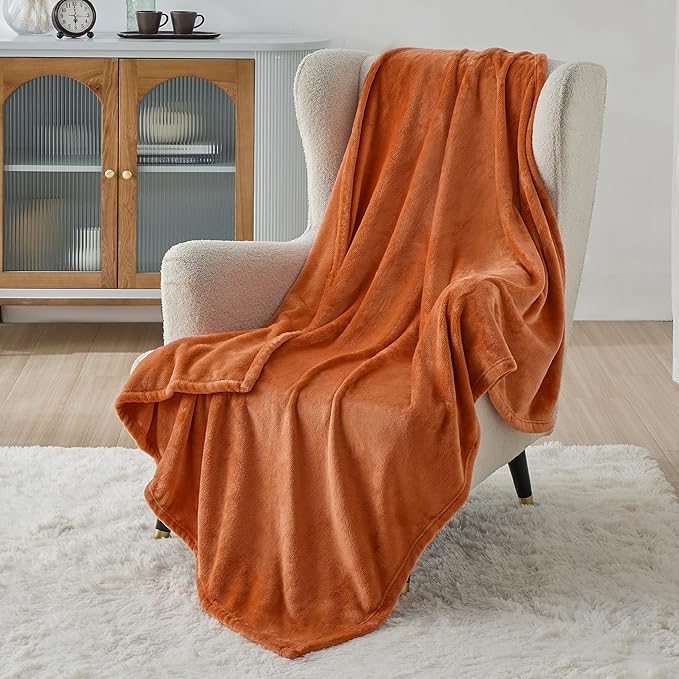 Bedsure Fleece Blanket Twin Size Burnt Orange - 300GSM Lightweight Plush Fuzzy Cozy Soft Warm Blanket for Bed, Sofa, Couch, Travel, Camping, 60x80 inches-StrideForce Fitness