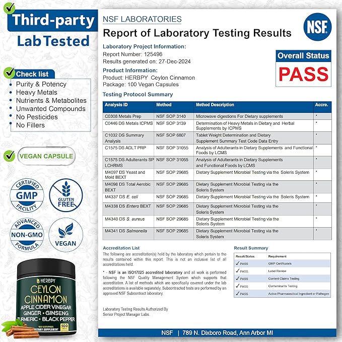 6in1 Premium Ceylon Cinnamon Supplement Plus Apple Cider Vinegar, Turmeric, Ginger, Ginseng - Weight Management, Digestion - 100 Vegan Capsules-StrideForce Fitness