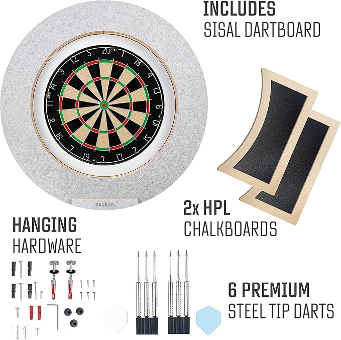 Dart Board Cabinet Set with LED Light; Bristle Dartboard, Built in LED Light, Darts and Chalkboards-StrideForce Fitness