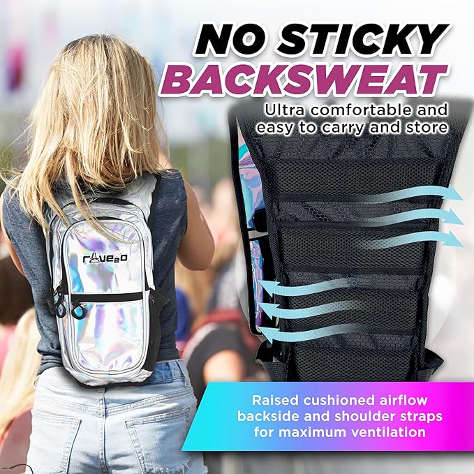 Rave Hydration Backpack – Anti-Theft Festival Hydration Pack with 1.5L Leakproof TPU Bladder – Slim, Insulated Water Pack with Secret Pockets & Breathable Back – for Raves, Music Festivals, EDC-StrideForce Fitness