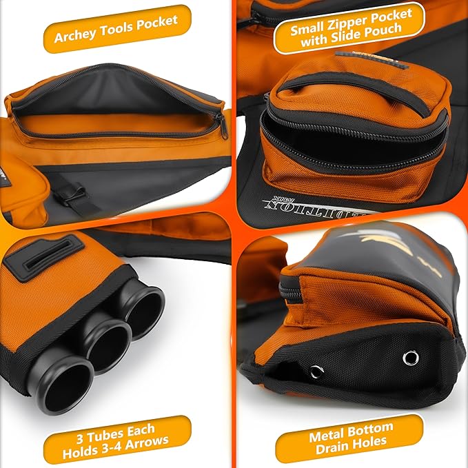 SUNYA Archery Hip Quiver for Arrows. Includes 3 Tubes Arrow Holder, Accessories Pockets and Waist Belt. Fit for Compound and Recurve Bow Practice.-StrideForce Fitness