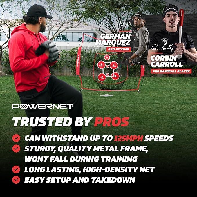 PowerNet Pitching Bundle, Baseball Net with Pitch Perfect Targets & Strike Zone Attachment, Weighted Ball, Softball Baseball Training Equipment to Increase Pitching Accuracy, 3 Net Sizes-StrideForce Fitness