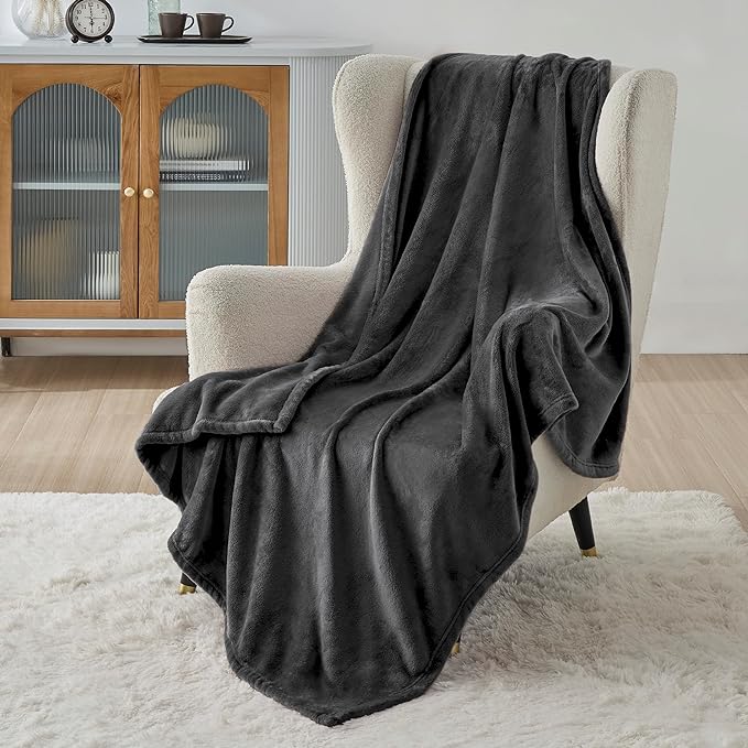Bedsure Charcoal Fleece Blanket 50x70 Blanket - 300GSM Soft Lightweight Plush Cozy Blankets for Bed, Sofa, Couch, Travel, Camping-StrideForce Fitness