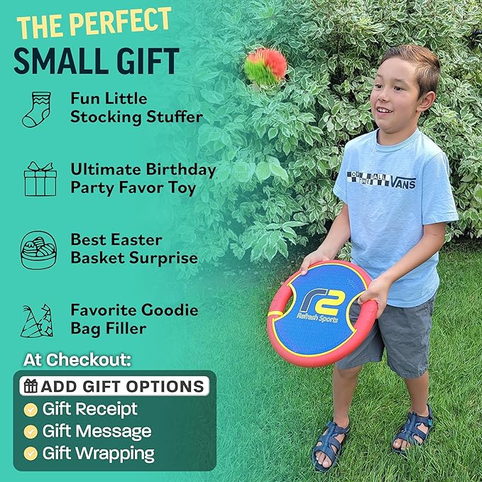 Fun Bouncy Paddle & Stringy Ball Toss & Catch Game - Easy to Use for Kids All Ages - Soft Foam Design for Safe Play Indoors or Outdoors - Also Works as Flying Disc - Great Gift Idea for Boys & Girls-StrideForce Fitness