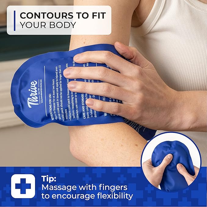 Thrive Reusable Ice Packs for Injuries - Large 2-Pack, Dark Blue - Long-Lasting Gel Cold Therapy - Ice Pack for Neck & Shoulders, Knee & Back Pain Relief-StrideForce Fitness