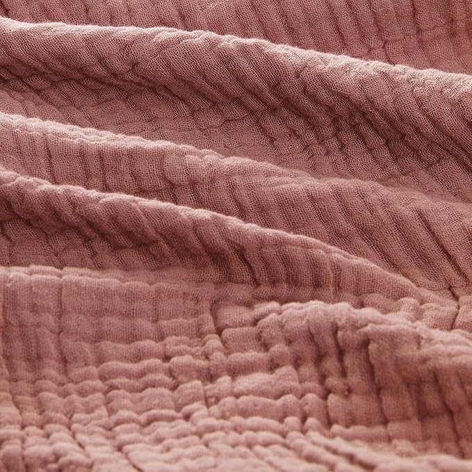 Carriediosa 100% Cotton Muslin Throw Blanket 108" X 90" King Size，4-Layers Summer Gauze Throws for Bed Couch，Soft Lightweight Breathable Linen Blankets Bedspread for Adults All Season，Mauve-StrideForce Fitness