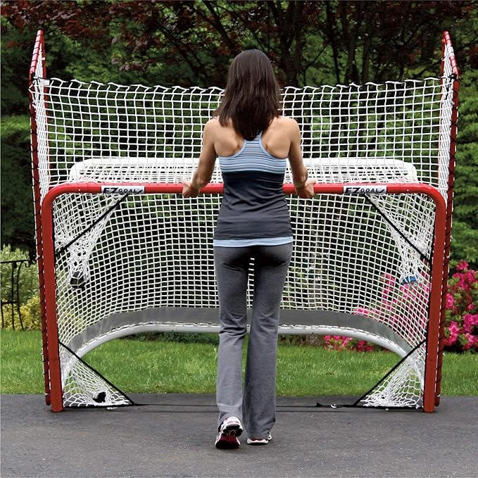EZ Goal Folding Hockey Training Goal Net w/ Backstop, Targets, & Shooter Tutor , Red/White, 2-Inch-StrideForce Fitness