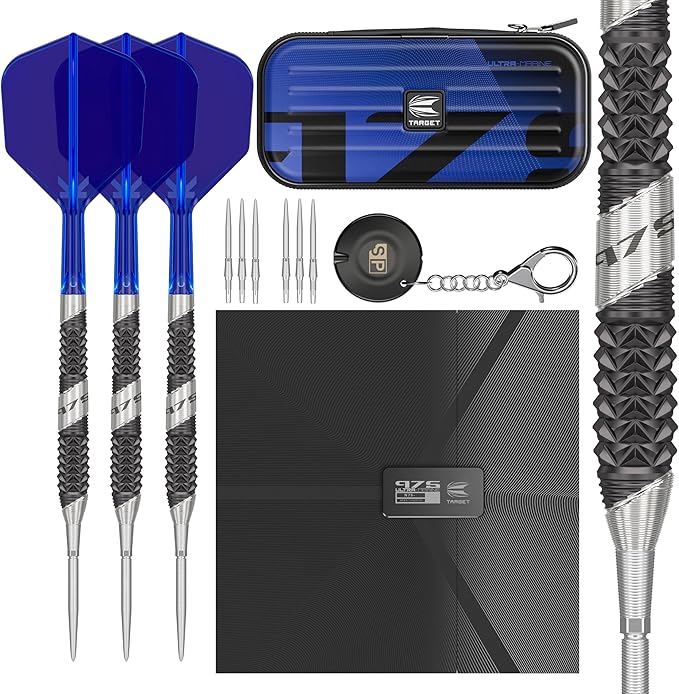 TARGET Darts 975 Ultra Marine 97.5% Tungsten Steel Tip Darts Set - Swiss Point Darts with K-Flex Integrated Flight and Shaft – Includes Dart Takoma Wallet, SP Tool, Dart Tips-StrideForce Fitness