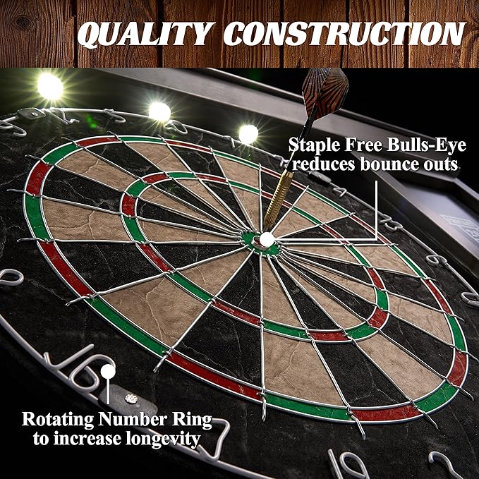 Barrington Dartboard Multiple Styles Pre-Assembled Wood Dartboard Cabinet Collection with 18” Bristle Dartboard & Steel Tip Dart Set, Perfect for Cricket Games-StrideForce Fitness