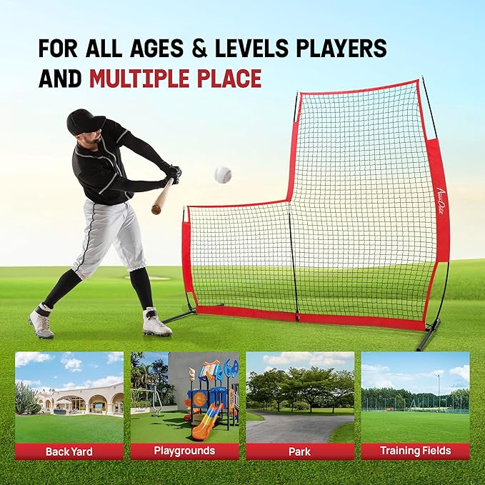 Yes4All Portable L-Screen Baseball 7x7ft with 2 Baseballs, Rubber Wheels - L Screen Baseball for Batting Cage, Protective Pitching Screen Net Double Layers, Carry Bag Included-StrideForce Fitness