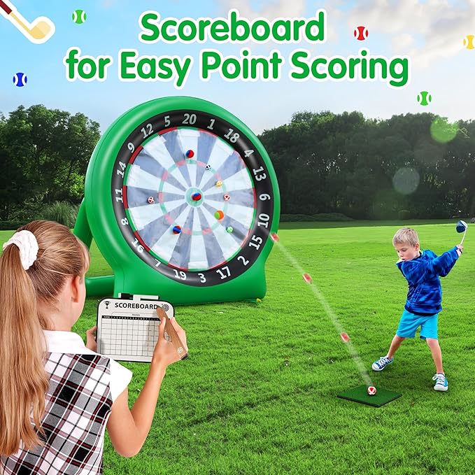 6FT Inflatable Dartboard, Giant Kick Darts Soccer Darts Golf & Throw Dart with Air Pump, Giant Outdoor Games, Blow up Soccer Dart for Yard Party Large Dartboard for Kids & Adults 20+Games-StrideForce Fitness