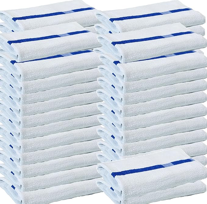 Towels N More 24x48 Soft Poolside Towels - 48 Large Super Absorbent Pool Towel White and Blue Center Stripe - Ideal for Home, Pool, Spa, Gym, Hotel, Motel Rental Room Use - 100% Cotton Bath Towels-StrideForce Fitness