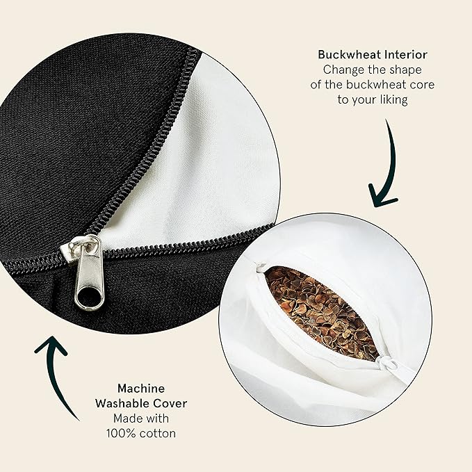 Retrospec Sedona Zafu Meditation Cushion Filled w/Buckwheat Hulls - Yoga Pillow for Meditation Practices - Machine Washable 100% Cotton Cover & Durable Carry Handle, Crescent, Black-StrideForce Fitness