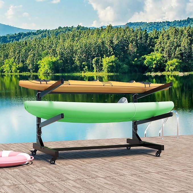 Kayak Storage Rack, Heavy Duty Kayak Stand Canoe Rack with Wheels, Freestanding Kayak Holder Stand for Kayaks, Canoes, Surfboard, Paddleboard Storage-StrideForce Fitness