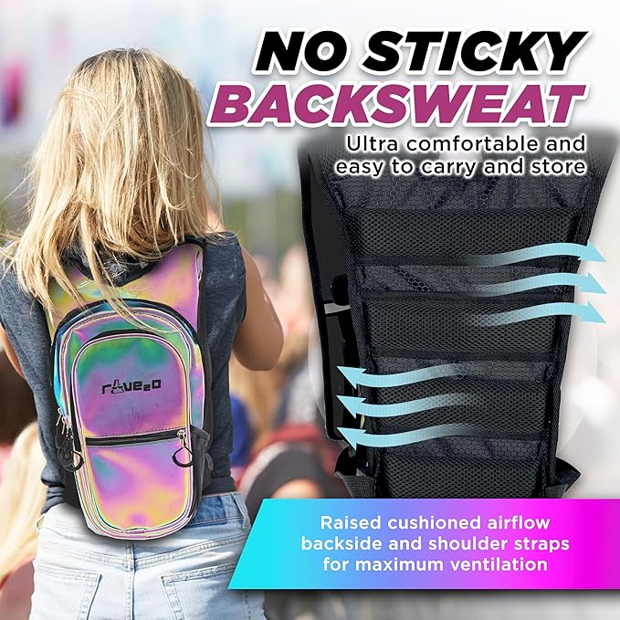 Rave Hydration Backpack – Anti-Theft Festival Hydration Pack with 1.5L Leakproof TPU Bladder – Slim, Insulated Water Pack with Secret Pockets & Breathable Back – for Raves, Music Festivals, EDC-StrideForce Fitness