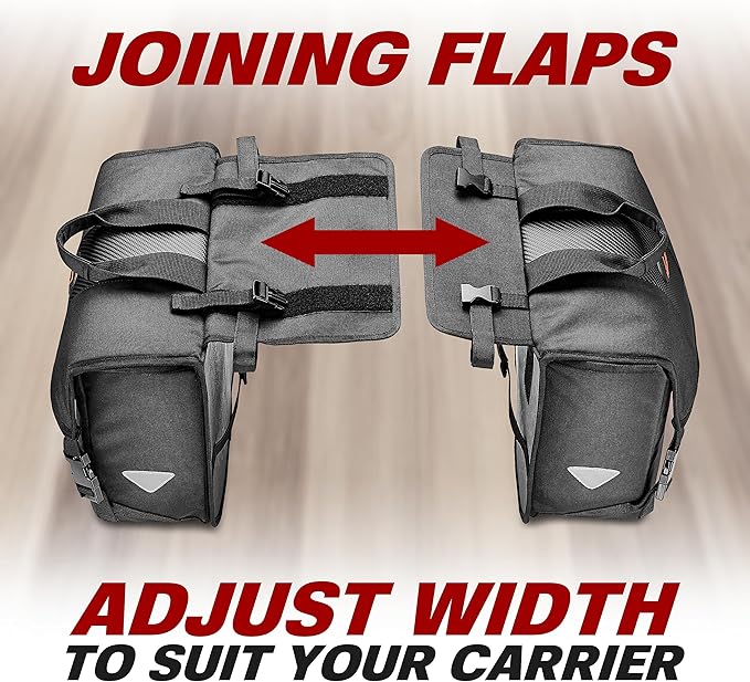 Ibera Adjustable Bicycle Bag (Pair) with Quick Release/Clip-On System - Water Resistant Bike Saddle Bags For Rear Rack with & 19.8 lbs Capacity Each - Saddle Bag Bicycle Fits Most Racks (Black)-StrideForce Fitness