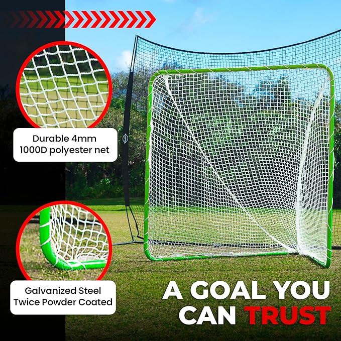 Velocity - Lacrosse Goal - Portable Steel Frame with Black Net, Perfect for Youth and Adult Training, Backyard Design-StrideForce Fitness