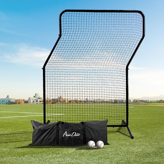 Yes4All Portable L-Screen Baseball 7x7ft with 2 Baseballs, Rubber Wheels - L Screen Baseball for Batting Cage, Protective Pitching Screen Net Double Layers, Carry Bag Included-StrideForce Fitness