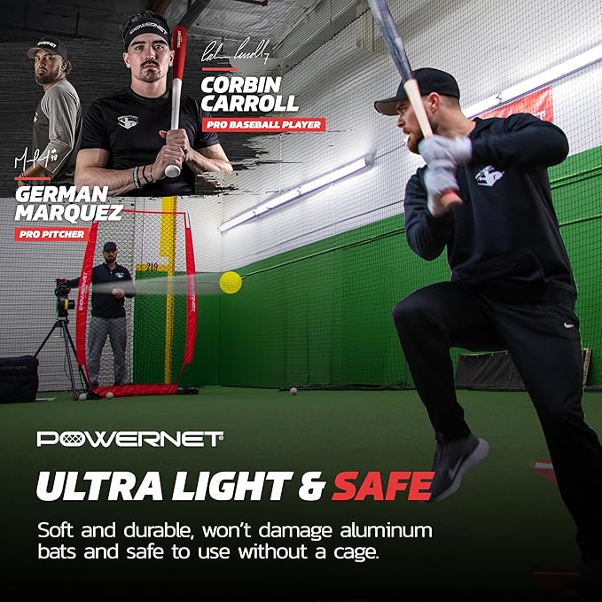 PowerNet Launch F-lite Softball & Baseball Pitching Machine, Dimpled Practice Balls, Bucket of Baseballs, Coaching Bucket Bundle for Pitching Machine, Baseball Training Equipment-StrideForce Fitness