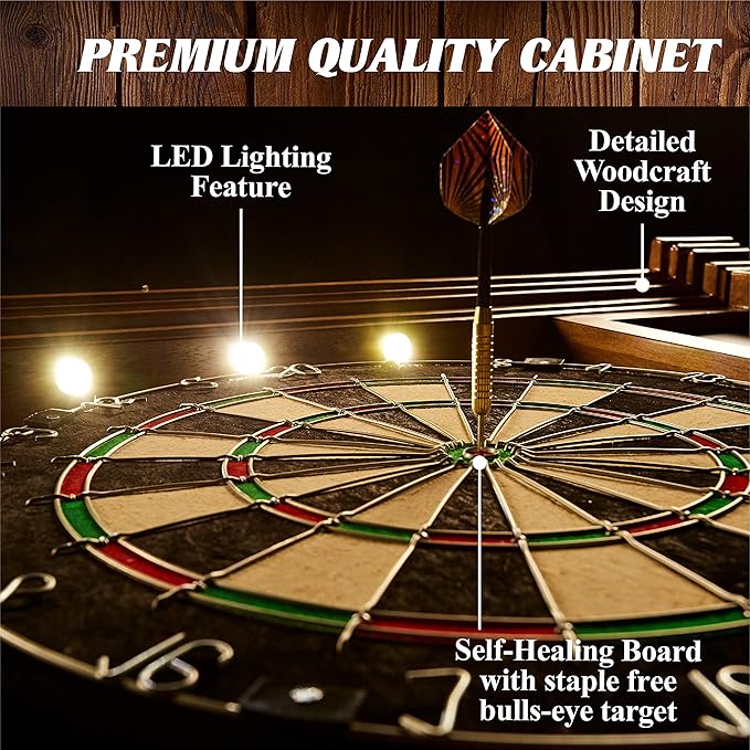 Barrington Dartboard Multiple Styles Pre-Assembled Wood Dartboard Cabinet Collection with 18” Bristle Dartboard & Steel Tip Dart Set, Perfect for Cricket Games-StrideForce Fitness