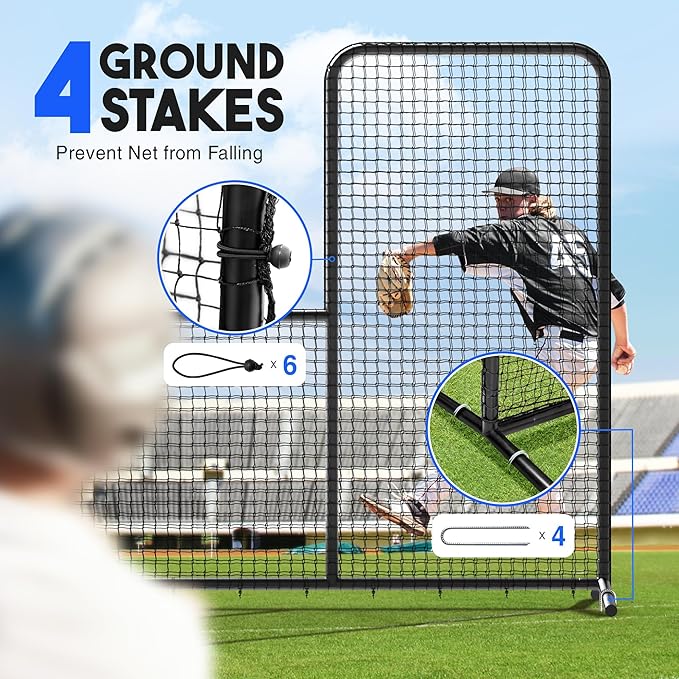 Yes4All Portable L-Screen Baseball 7x7ft with 2 Baseballs, Rubber Wheels - L Screen Baseball for Batting Cage, Protective Pitching Screen Net Double Layers, Carry Bag Included-StrideForce Fitness
