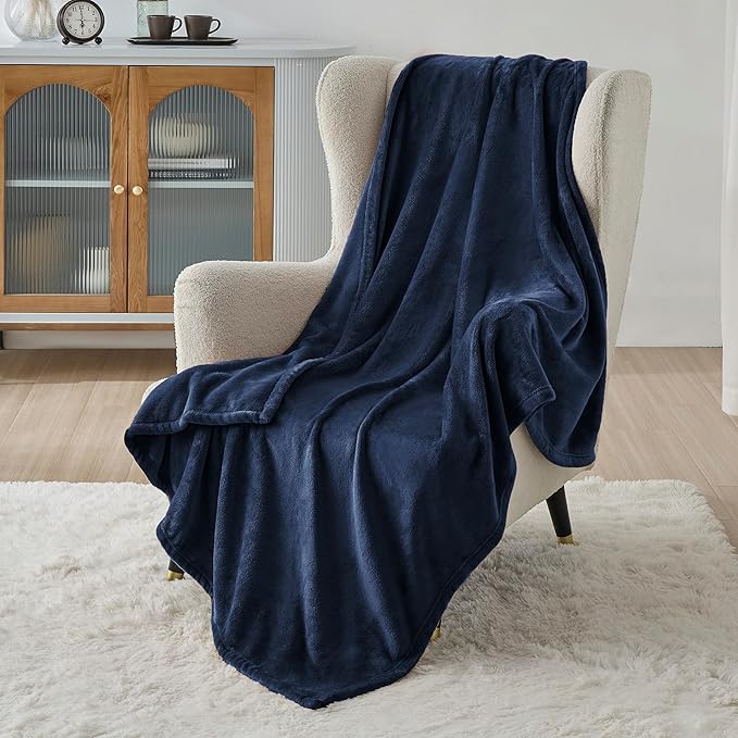 Bedsure Fleece Throw XL Blanket Navy - 300GSM Soft Lightweight Plush Cozy Blankets for Bed, Sofa, Couch, Travel, Camping, 50x70 inches-StrideForce Fitness