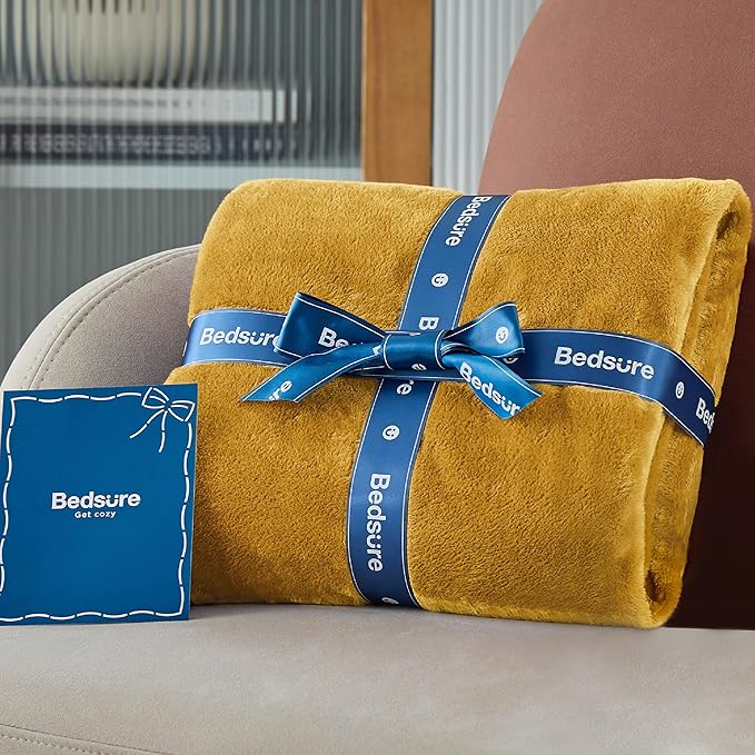 Bedsure Fleece Blanket Queen Blanket Gold Yellow - Bed Blanket Soft Lightweight Plush Fuzzy Cozy Luxury Microfiber, 90x90 inches-StrideForce Fitness