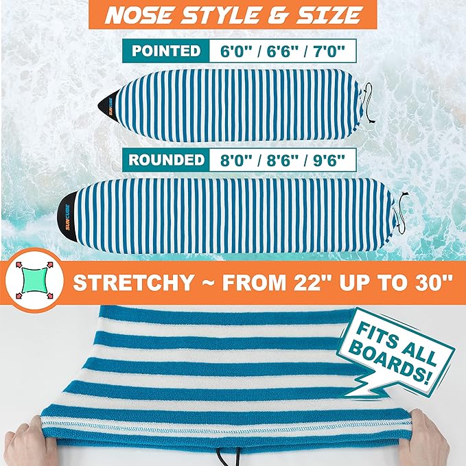 SUN CUBE Surfboard Sock Cover, Protective Surf Bag for Surfing Board, Light Stretchy Surfbag Sleeve for Longboard, Hybrid (8'6'', Black White)-StrideForce Fitness