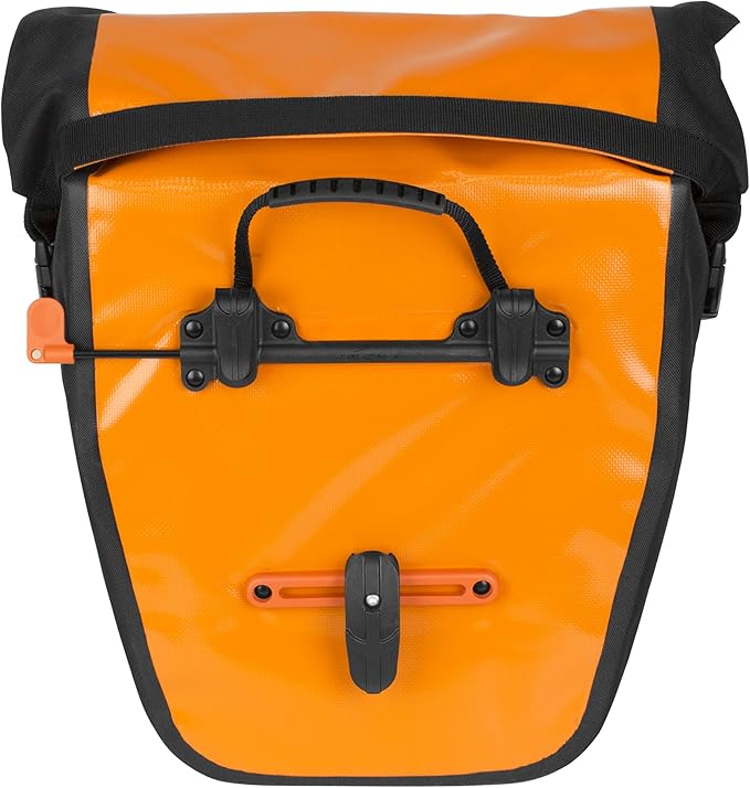 Ibera Panniers Bike Bags 30L (Pair) - Waterproof & with Quick Release/Clip-On System - Bike Saddle Bags For Rear Rack with Rain Cover & 19.8 lbs Capacity - Saddle Bag Bicycle Fits Most Racks (Orange)-StrideForce Fitness