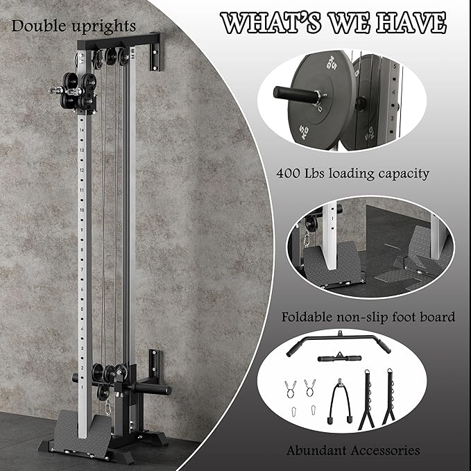 Fitness Wall Mount Cable Crossover Machine – Multi-Functional Dual Pulley System, Home Gym Equipment with Commercial-Grade Steel Frame and 400 lb Load Capacity for Home Gym.-StrideForce Fitness