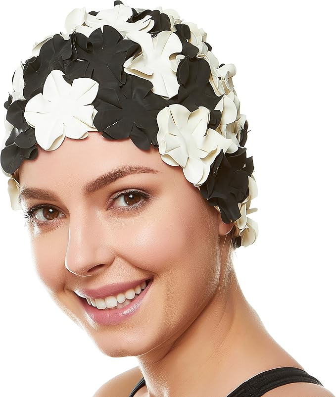 BEEMO Floral Petal Ladies Bathing Swim Cap Women Retro Swim Hat Long/Short Hair-StrideForce Fitness