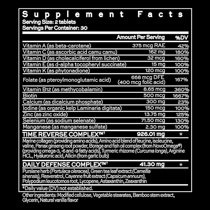 Hush & Hush TimeCapsule Multivitamin, Women's Multivitamin, Men's Multivitamin, Clean Nutraceuticals Supplements That Contains Hyaluronic Acid, Vitamin C, Zinc, Vitamin B12, Vitamin E - 60 Tablets-StrideForce Fitness