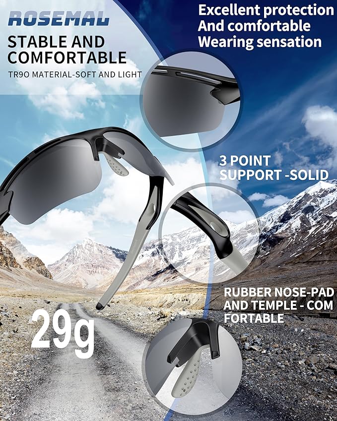 Polarized Sports Sunglasses for Men Women,UV400 Protection Sunglass for Running Cycling Fishing Hiking TR90-StrideForce Fitness