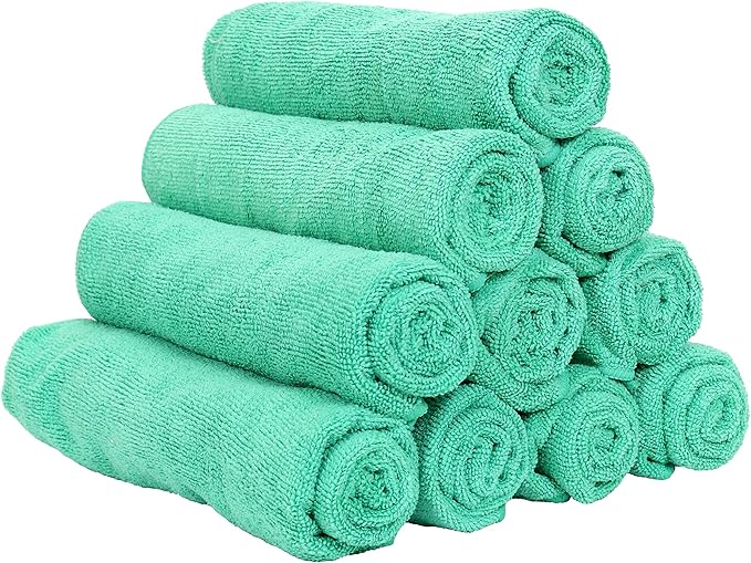 Arkwright Microfiber Gym Towel - Pack of 12 - Super Soft, Quick Dry Workout Sweat Towels, 300 GSM Lightweight & Absorbent for Sports, Working Out, Yoga, and Spa, 16 x 27 in, Green-StrideForce Fitness